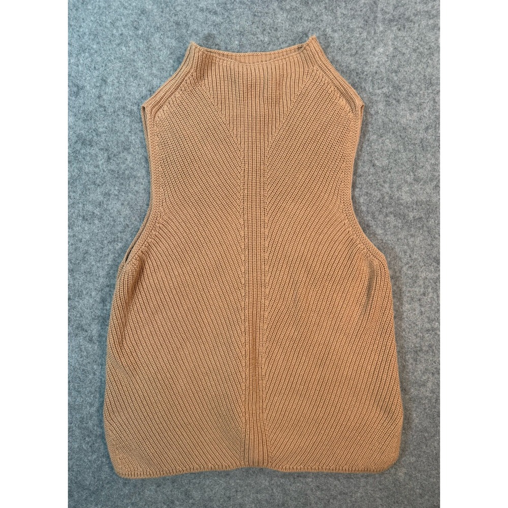 Max Studio Womens Camel Tan Cotton Ribbed Knit Sleeveless Mock Neck Sweater L